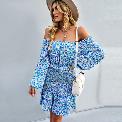 YESFASHION Casual Dress One-shoulder Printed Skirt