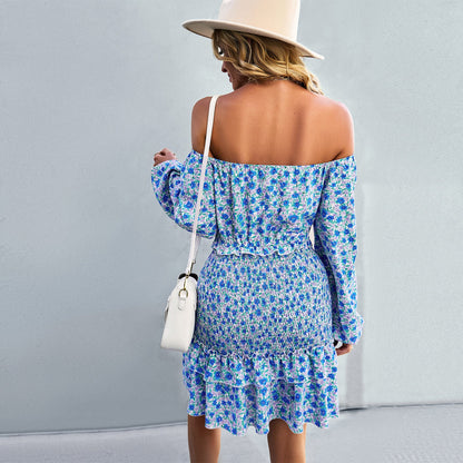 YESFASHION Casual Dress One-shoulder Printed Skirt