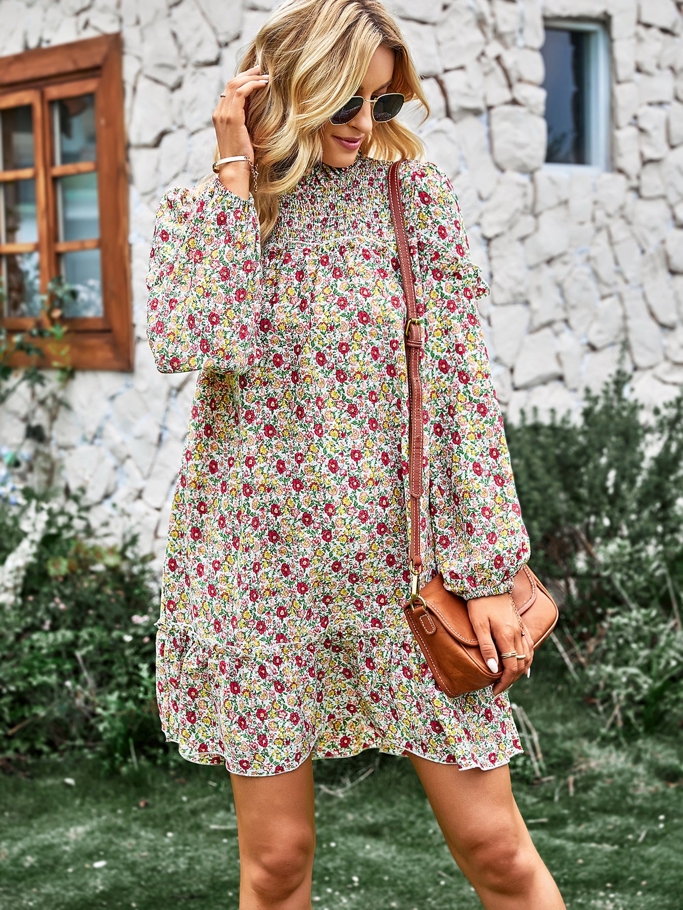 YESFASHION Women Clothing 2023 Spring And Autumn Floral Dress