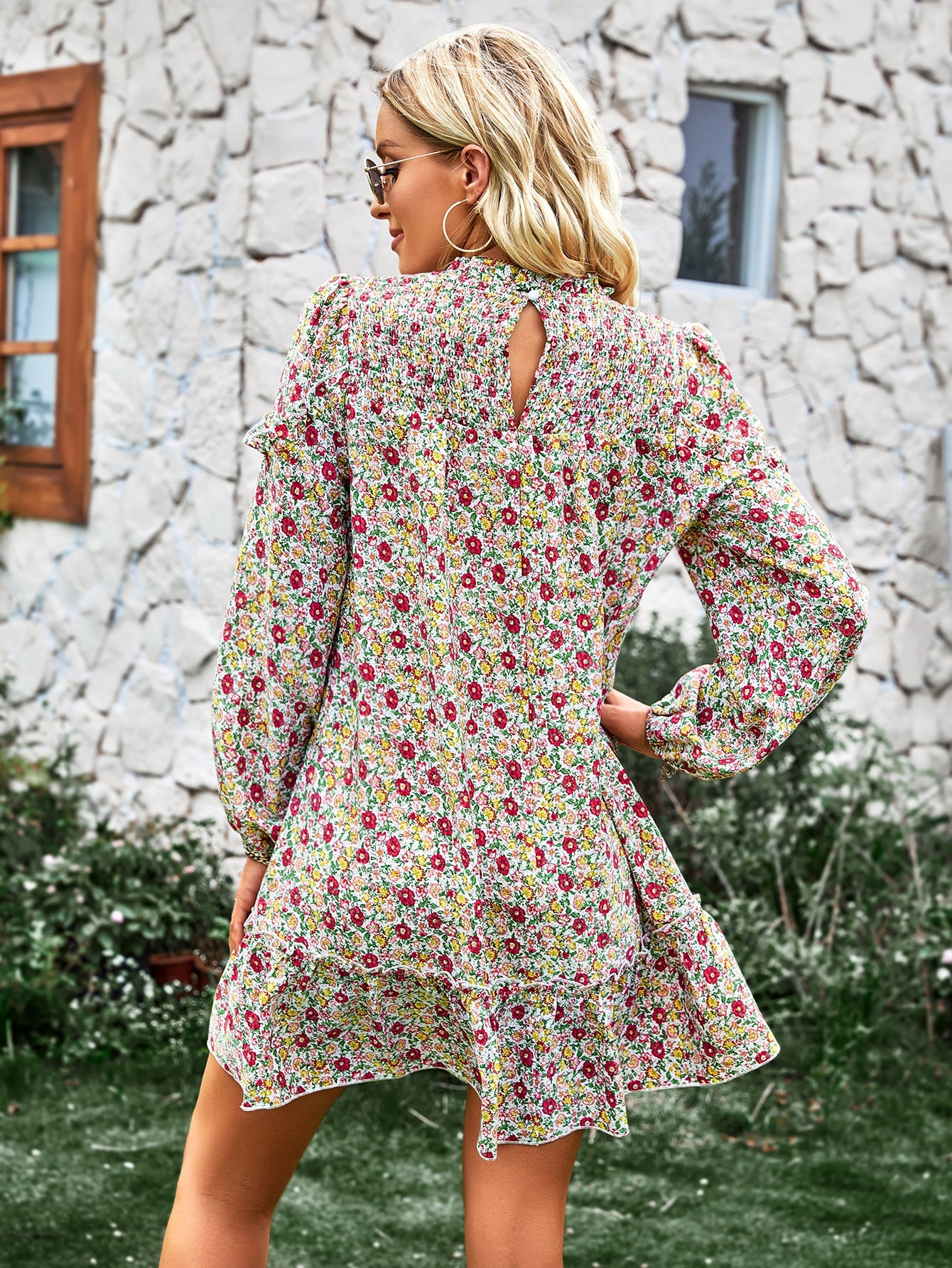YESFASHION Women Clothing 2023 Spring And Autumn Floral Dress