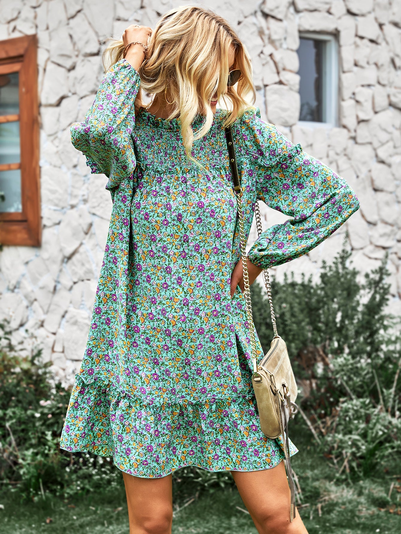 YESFASHION Women Clothing 2023 Spring And Autumn Floral Dress