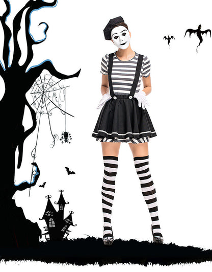 YESFASHION Women Mime Costume Silent Actor Clown Costume