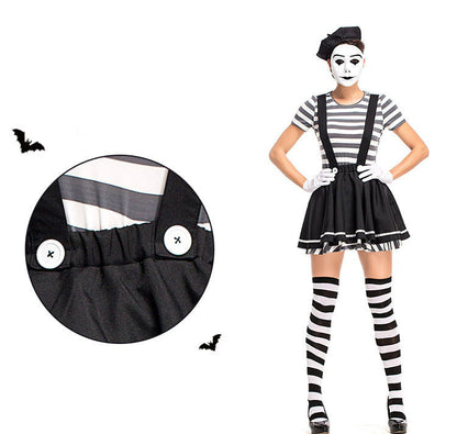 YESFASHION Women Mime Costume Silent Actor Clown Costume
