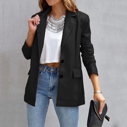 YESFASHION Women Pocket Casual Leather Suit