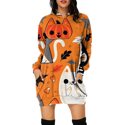 YESFASHION Halloween Loose Long Sleeve Sweatshirts Dress