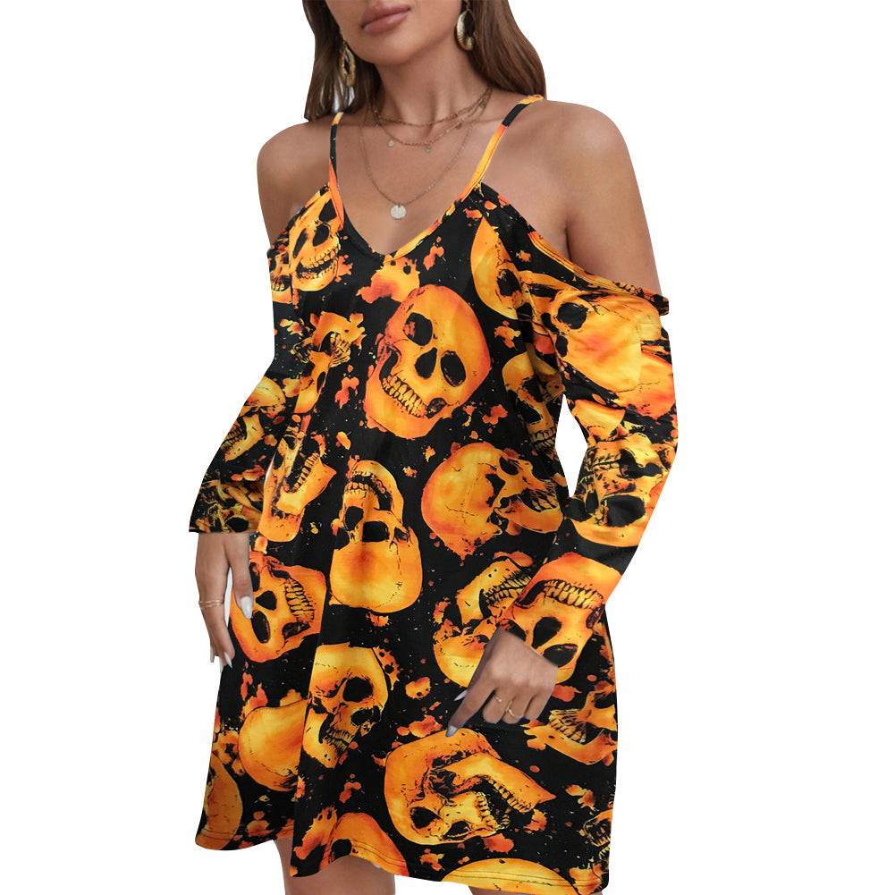 YESFASHION Halloween Women V-neck Loose Slip Dress