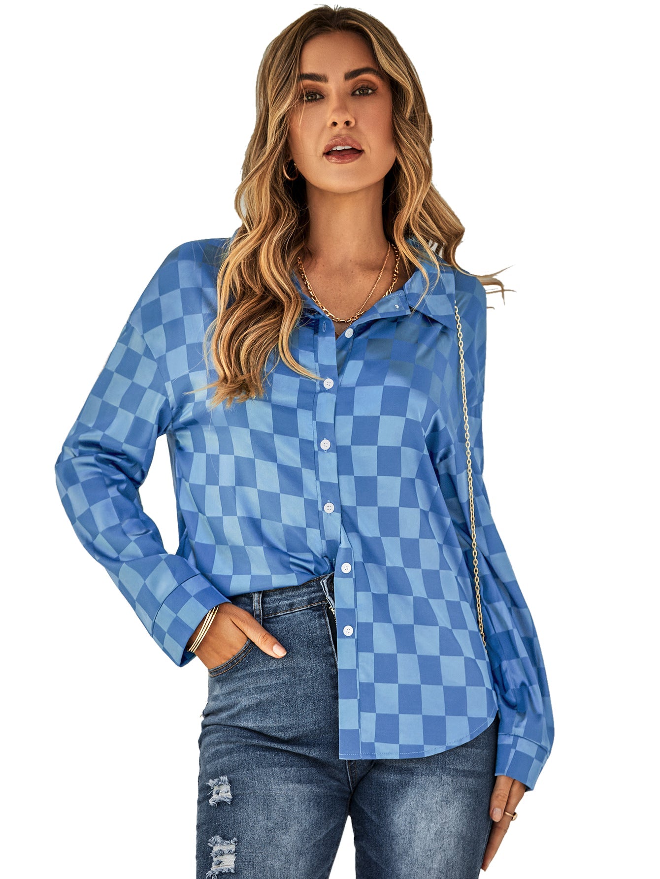 YESFASHION Cardigan Casual Check Jacquard Shirts