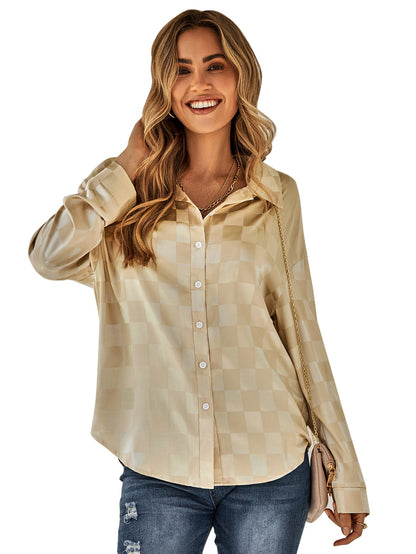 YESFASHION Cardigan Casual Check Jacquard Shirts