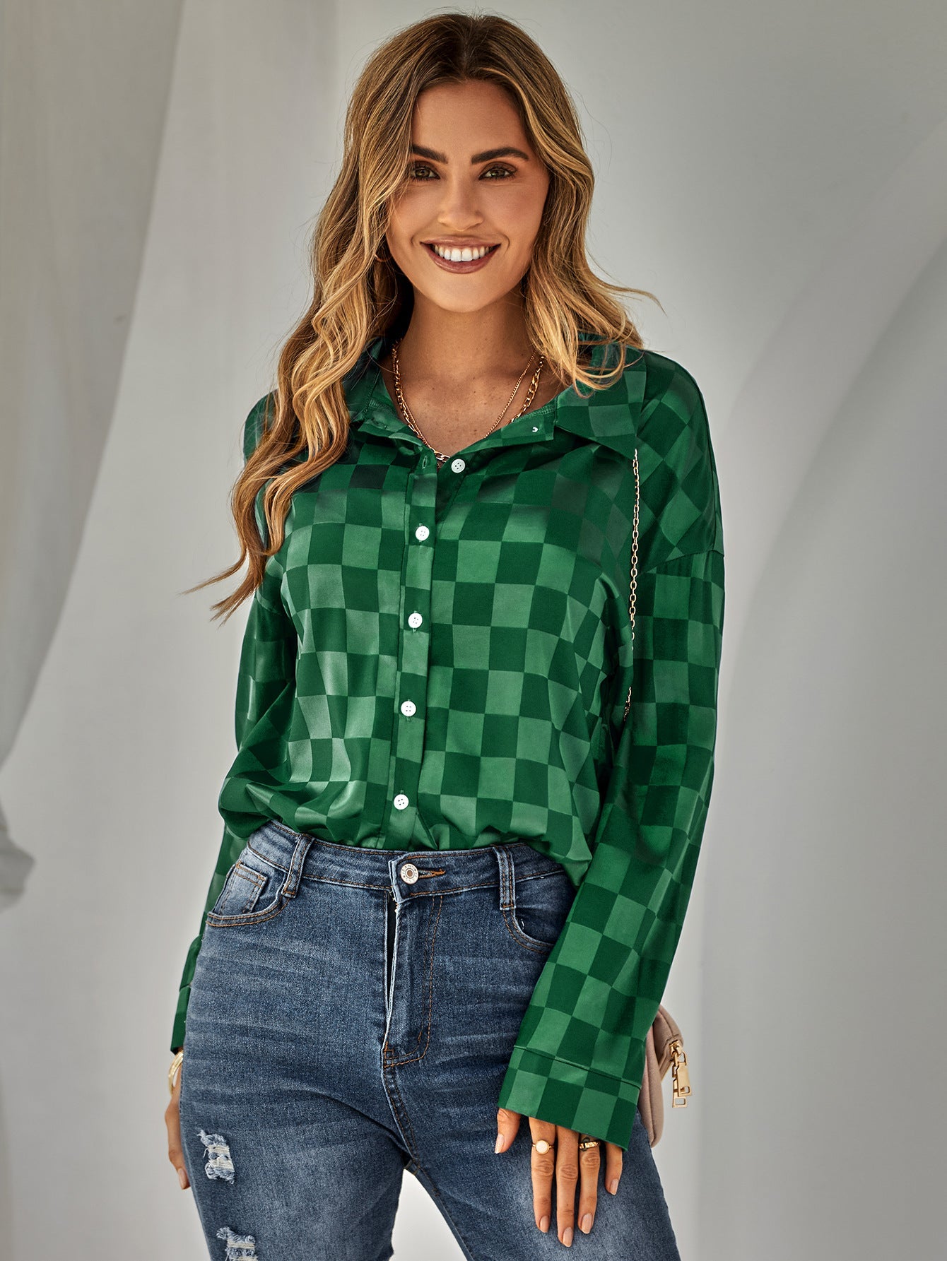 YESFASHION Cardigan Casual Check Jacquard Shirts