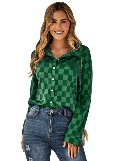 YESFASHION Cardigan Casual Check Jacquard Shirts