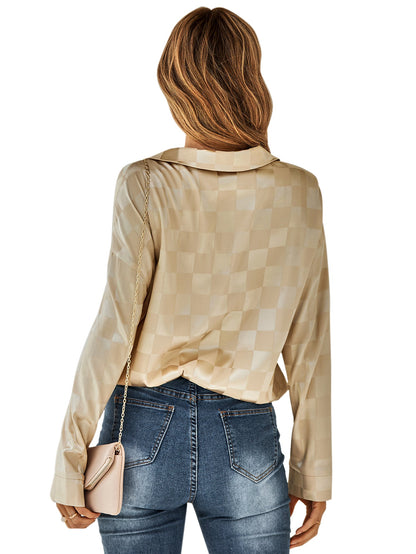 YESFASHION Cardigan Casual Check Jacquard Shirts