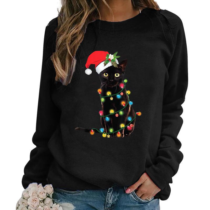 YESFASHION Christmas Print Long Sleeve Women T-shirt