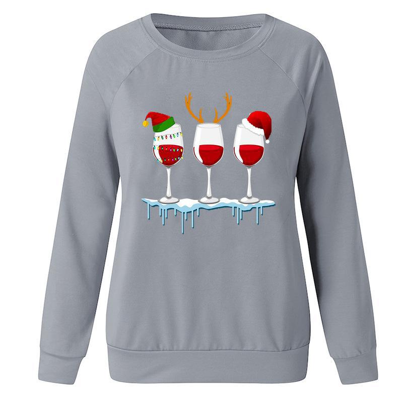 YESFASHION Santa Hat Graphic Print Crew Neck Raglan Women Sweatshirts