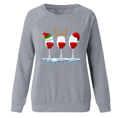 YESFASHION Santa Hat Graphic Print Crew Neck Raglan Women Sweatshirts