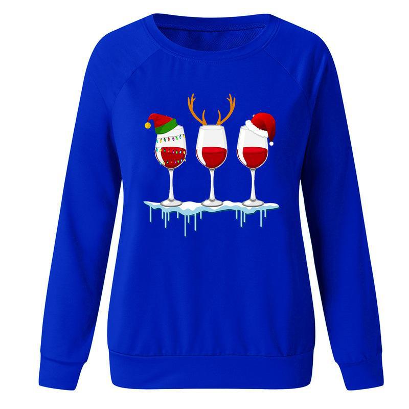 YESFASHION Santa Hat Graphic Print Crew Neck Raglan Women Sweatshirts