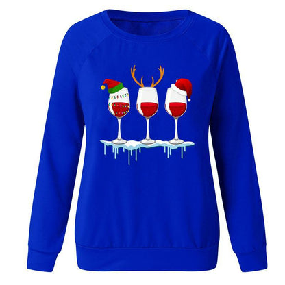 YESFASHION Santa Hat Graphic Print Crew Neck Raglan Women Sweatshirts