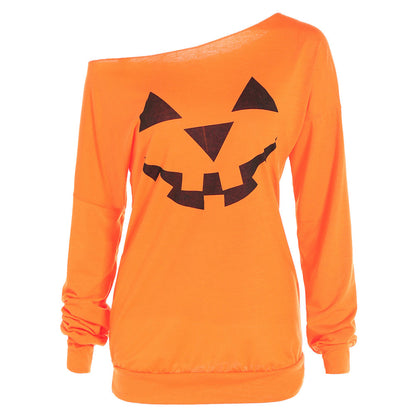 YESFASHION Halloween Pumpkin Print Long Sleeve Sweatshirts T-shirt Tops