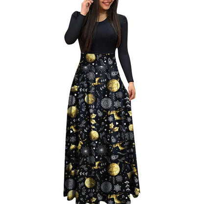 YESFASHION Christmas Day Women Digital Print Crew Neck Panel Dress