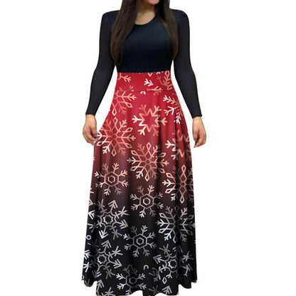 YESFASHION Christmas Day Women Digital Print Crew Neck Panel Dress
