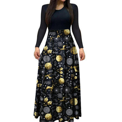 YESFASHION Christmas Day Women Digital Print Crew Neck Panel Dress