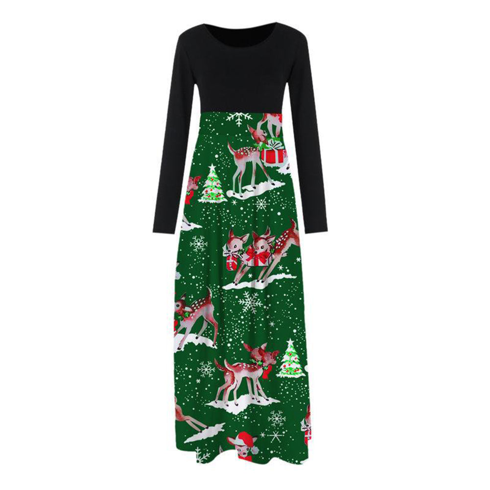 YESFASHION Christmas Day Women Digital Print Crew Neck Panel Dress