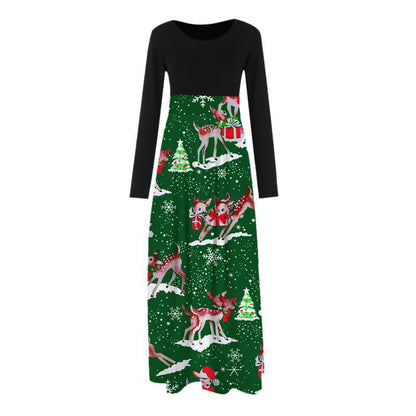 YESFASHION Christmas Day Women Digital Print Crew Neck Panel Dress