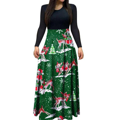 YESFASHION Christmas Day Women Digital Print Crew Neck Panel Dress
