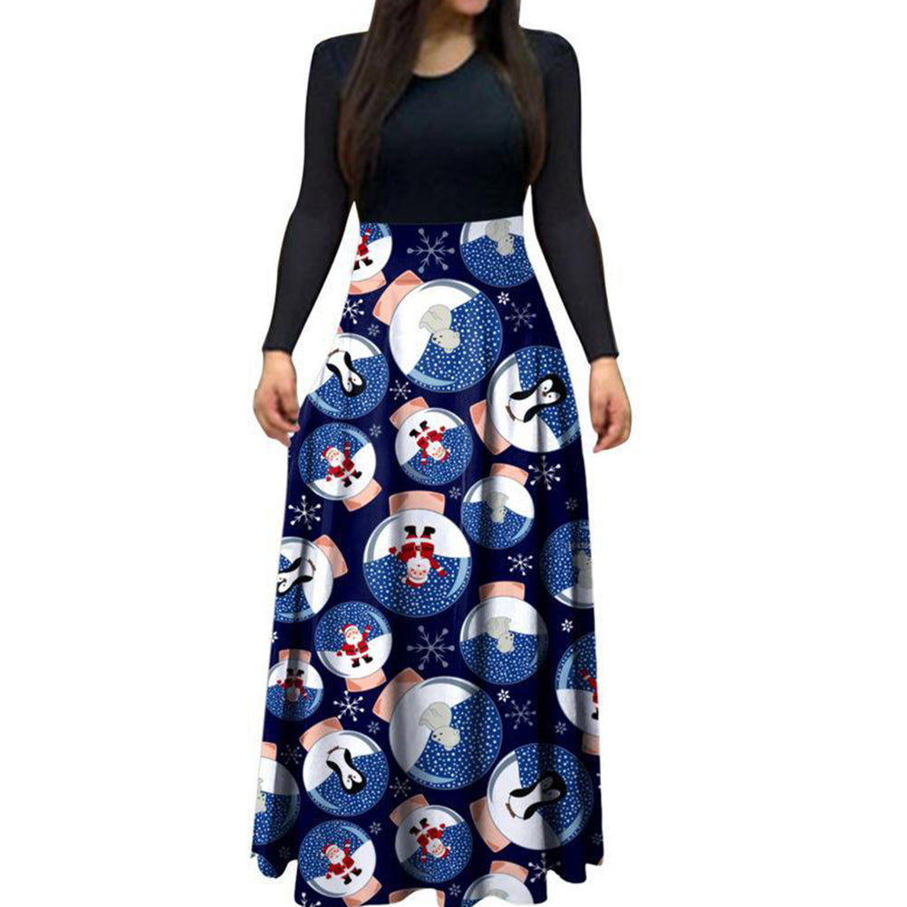 YESFASHION Christmas Day Women Digital Print Crew Neck Panel Dress