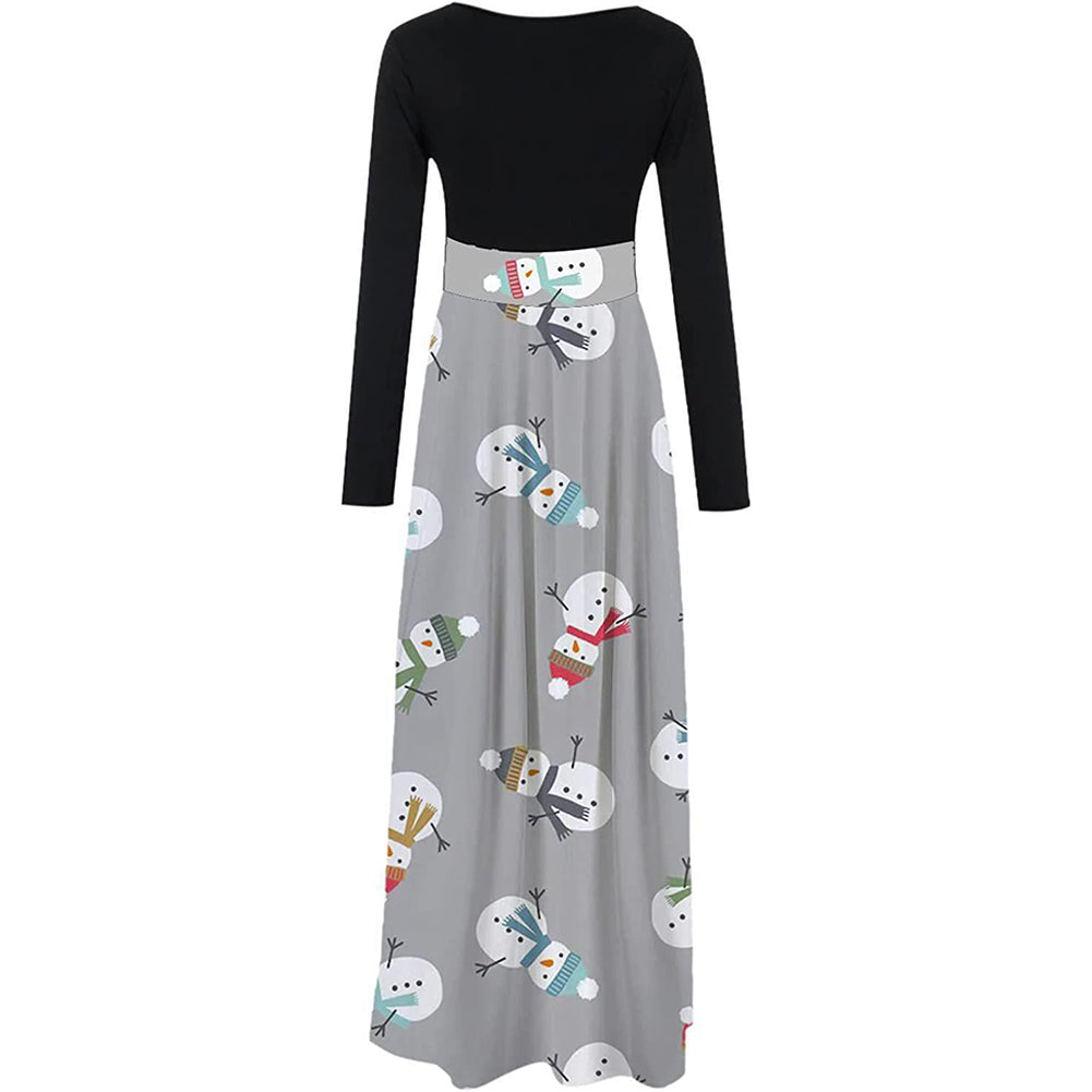 YESFASHION Christmas Digital Print Crew Neck Long Sleeve Panelled Dress