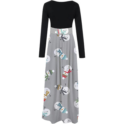 YESFASHION Christmas Digital Print Crew Neck Long Sleeve Panelled Dress