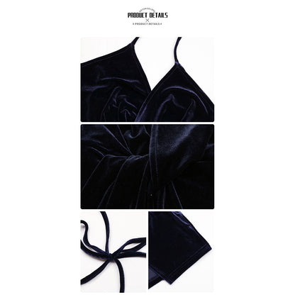 YESFASHION Suspender Halter Skirt Cross-border Velvet Evening Dress