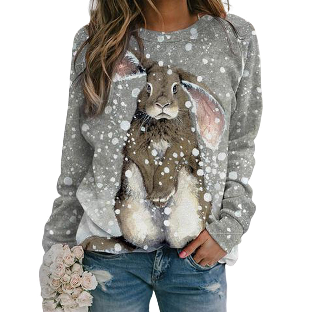 YESFASHION Women Casual Animal Crew Neck Long Sleeve Tops