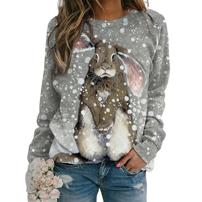 YESFASHION Women Casual Animal Crew Neck Long Sleeve Tops