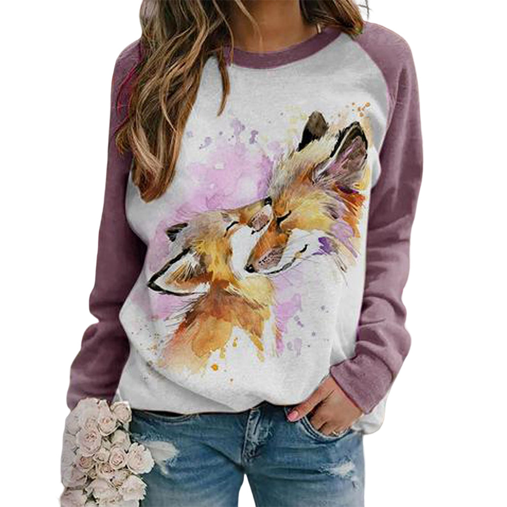 YESFASHION Women Casual Animal Crew Neck Long Sleeve Tops