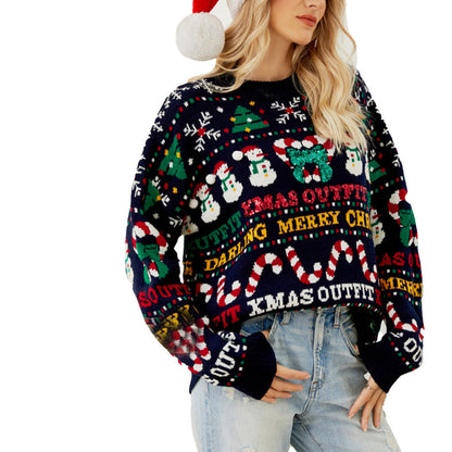 YESFASHION Christmas Tree Crew Neck Sweaters