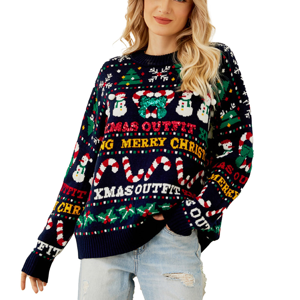 YESFASHION Christmas Tree Crew Neck Sweaters