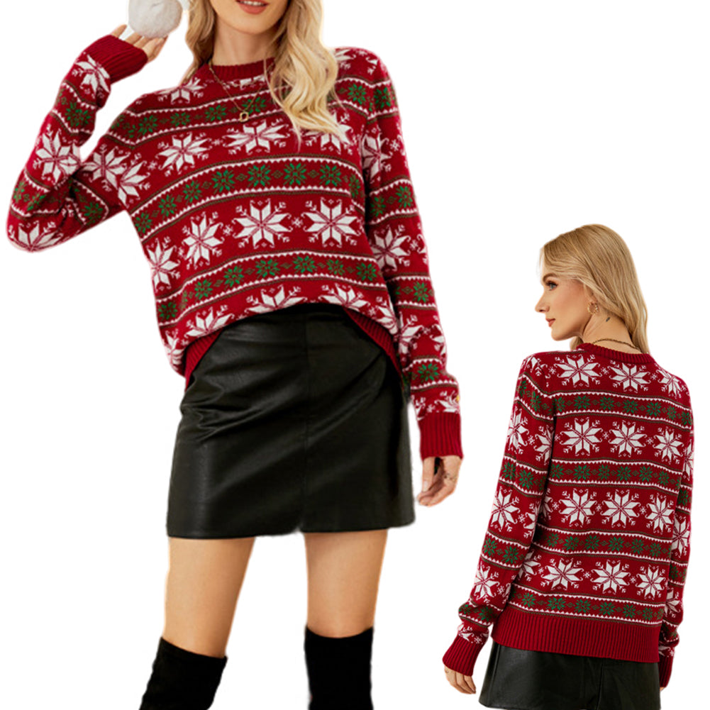YESFASHION Knit Long Sleeve Snowflake Christmas Sweaters