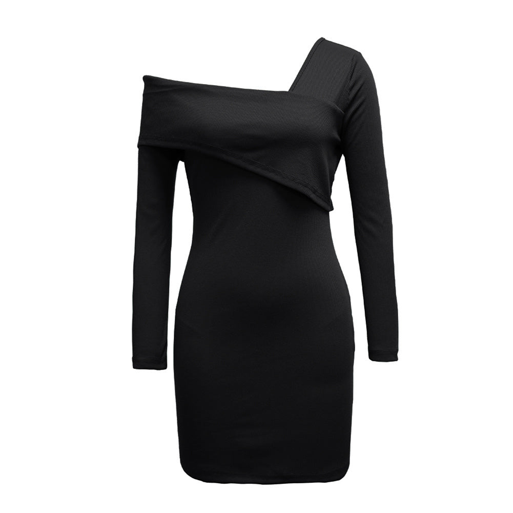 YESFASHION Women Sexy Double V Neck Long Sleeve Bottoming Dress