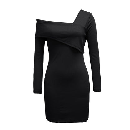 YESFASHION Women Sexy Double V Neck Long Sleeve Bottoming Dress