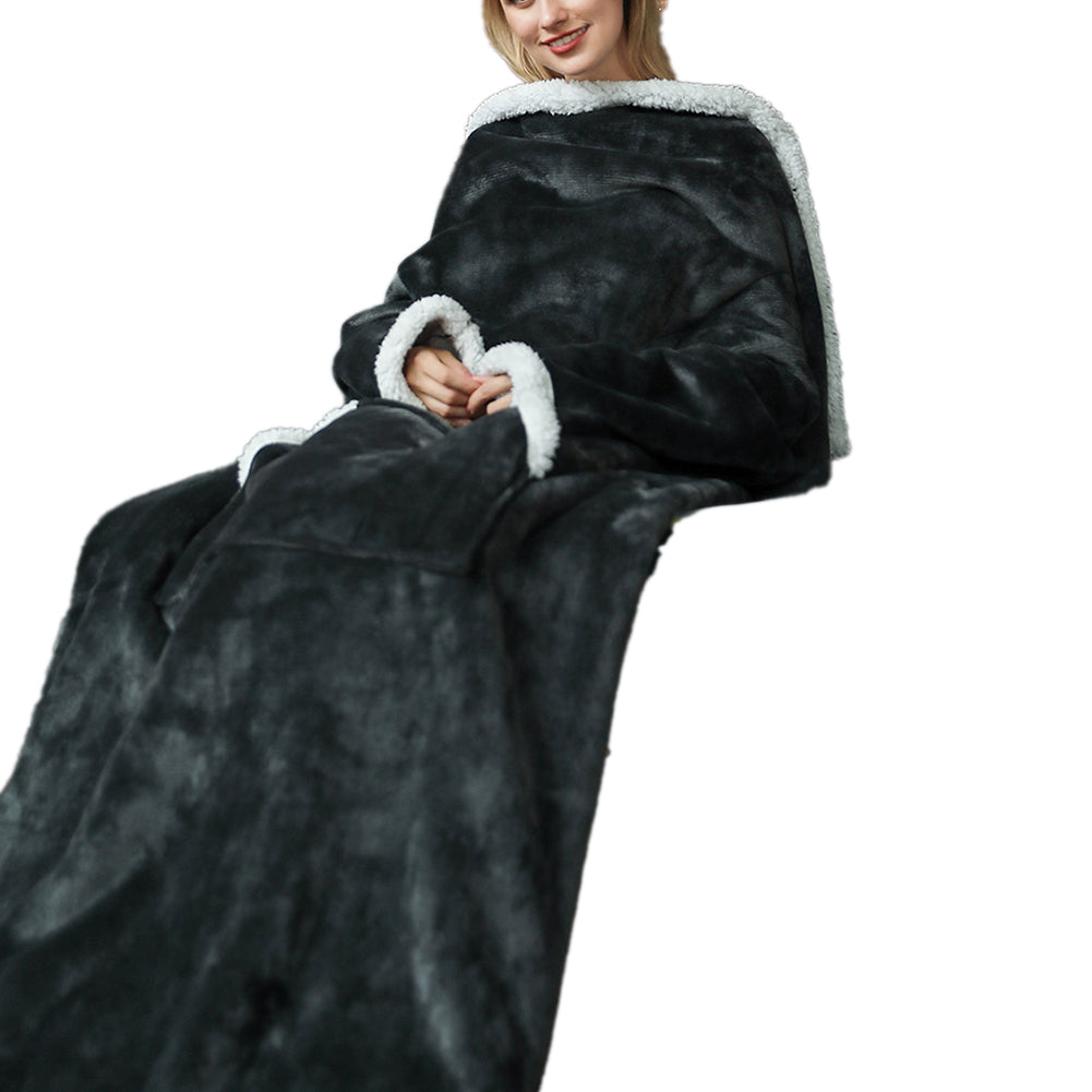 YESFASHION Lazy Tv Blanket Hooded Pullover Flange Lamb