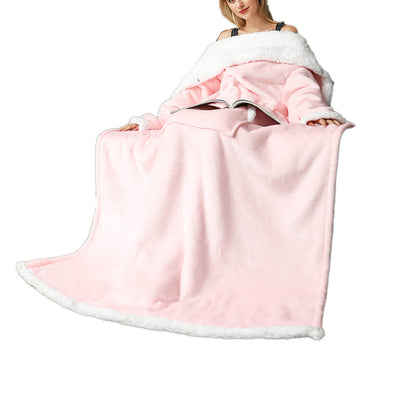 YESFASHION Lazy Tv Blanket Hooded Pullover Flange Lamb