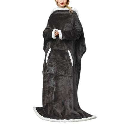 YESFASHION Lazy Tv Blanket Hooded Pullover Flange Lamb