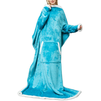 YESFASHION Lazy Tv Blanket Hooded Pullover Flange Lamb