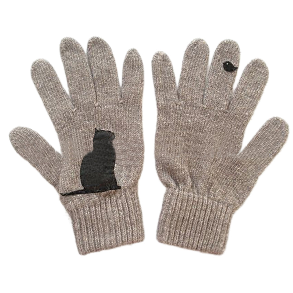 YESFASHION Tops Autumn Winter Outdoor Thick Cat Bird Print Gloves