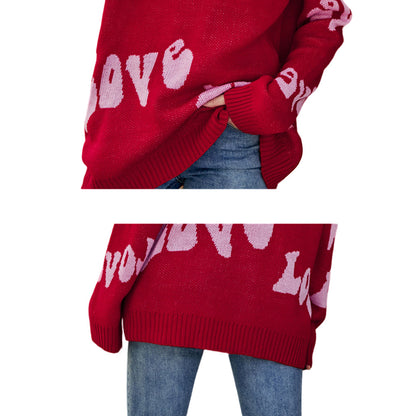 YESFASHION Letter Jacquard Long Sleeve Pullover Sweaters