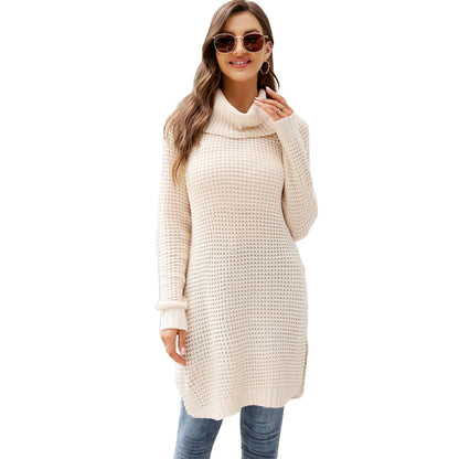 YESFASHION Solid Versatile Knit Slit Turtleneck