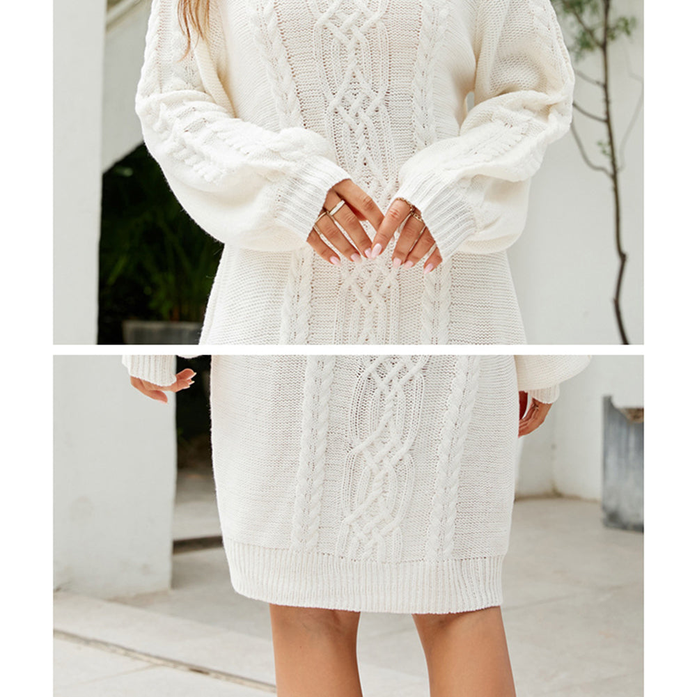 YESFASHION Solid Cable Long Turtleneck Sweaters