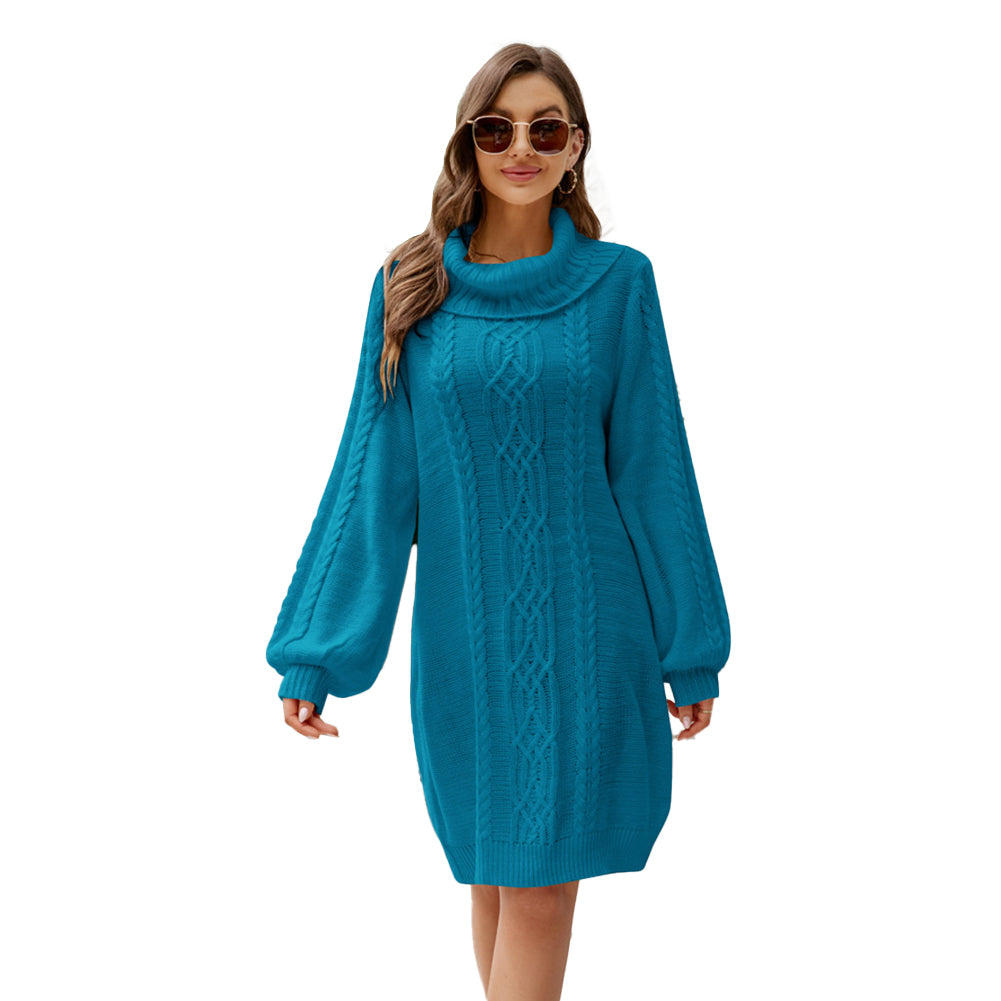 YESFASHION Solid Cable Long Turtleneck Sweaters