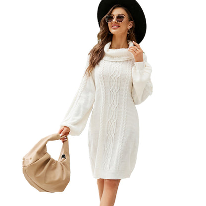 YESFASHION Solid Cable Long Turtleneck Sweaters