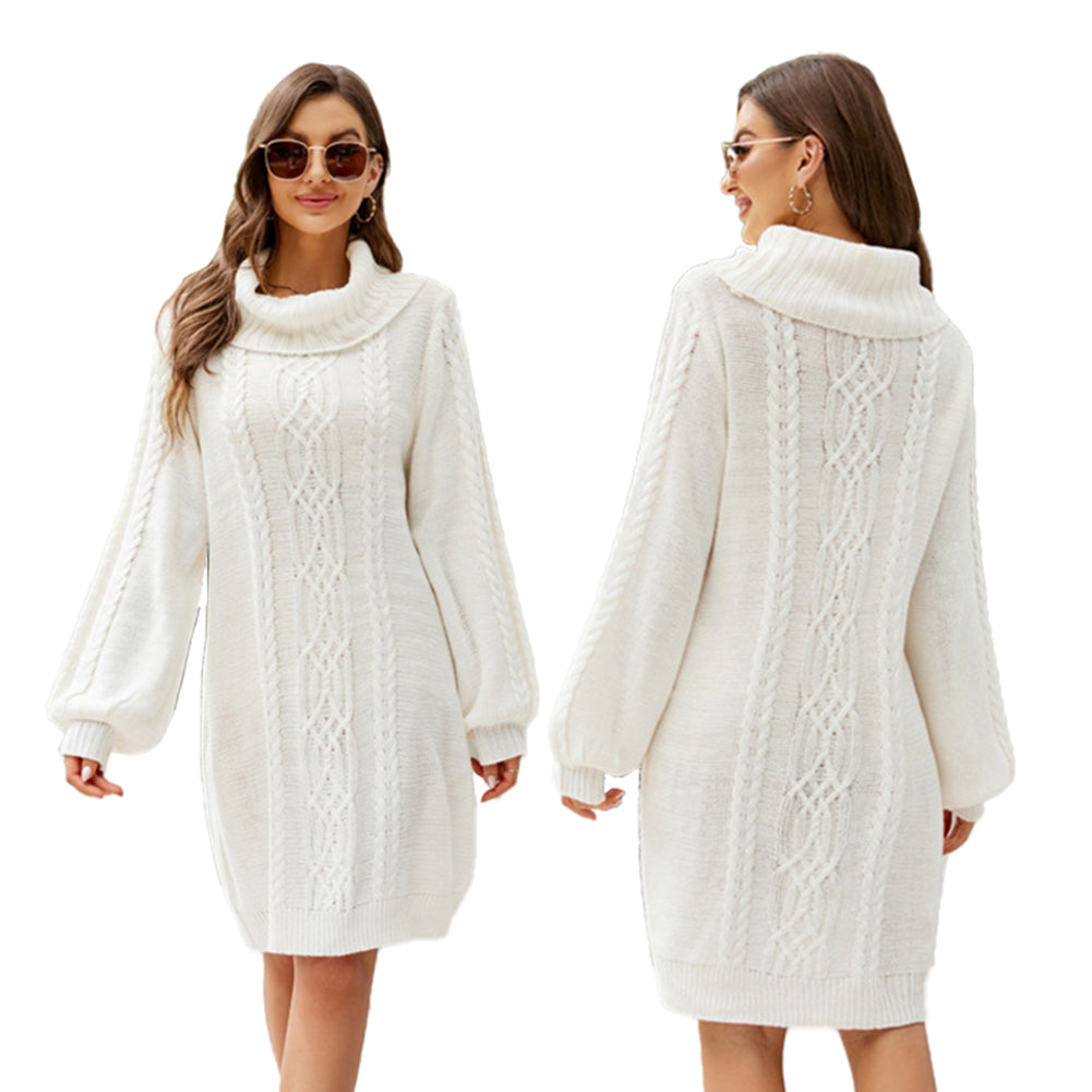 YESFASHION Solid Cable Long Turtleneck Sweaters